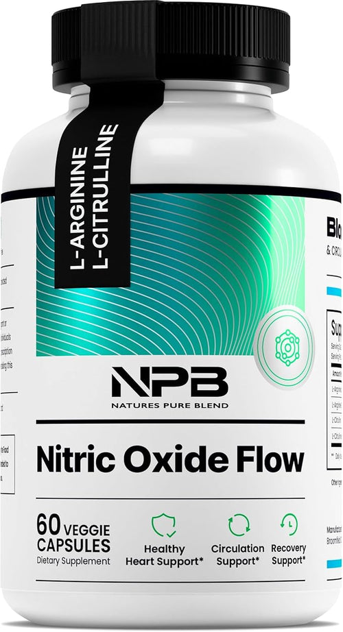 Nitric Oxide Flow - Blood Pressure Support, Supplement Edible, Dietary, Fitness, Blood Flow, Nitric Oxide Booster, Amino Acid, Recovery Support Cardiovascular Health
