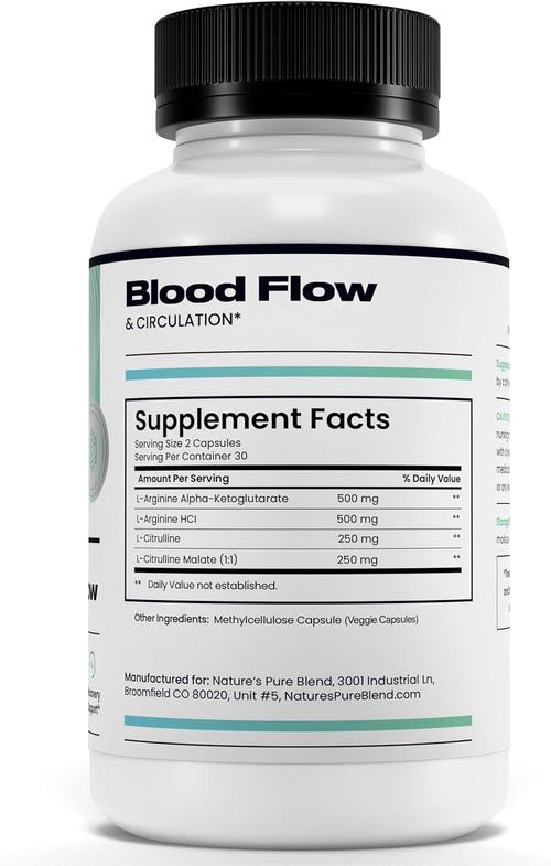 Nitric Oxide Flow - Blood Pressure Support, Supplement Edible, Dietary, Fitness, Blood Flow, Nitric Oxide Booster, Amino Acid, Recovery Support Cardiovascular Health